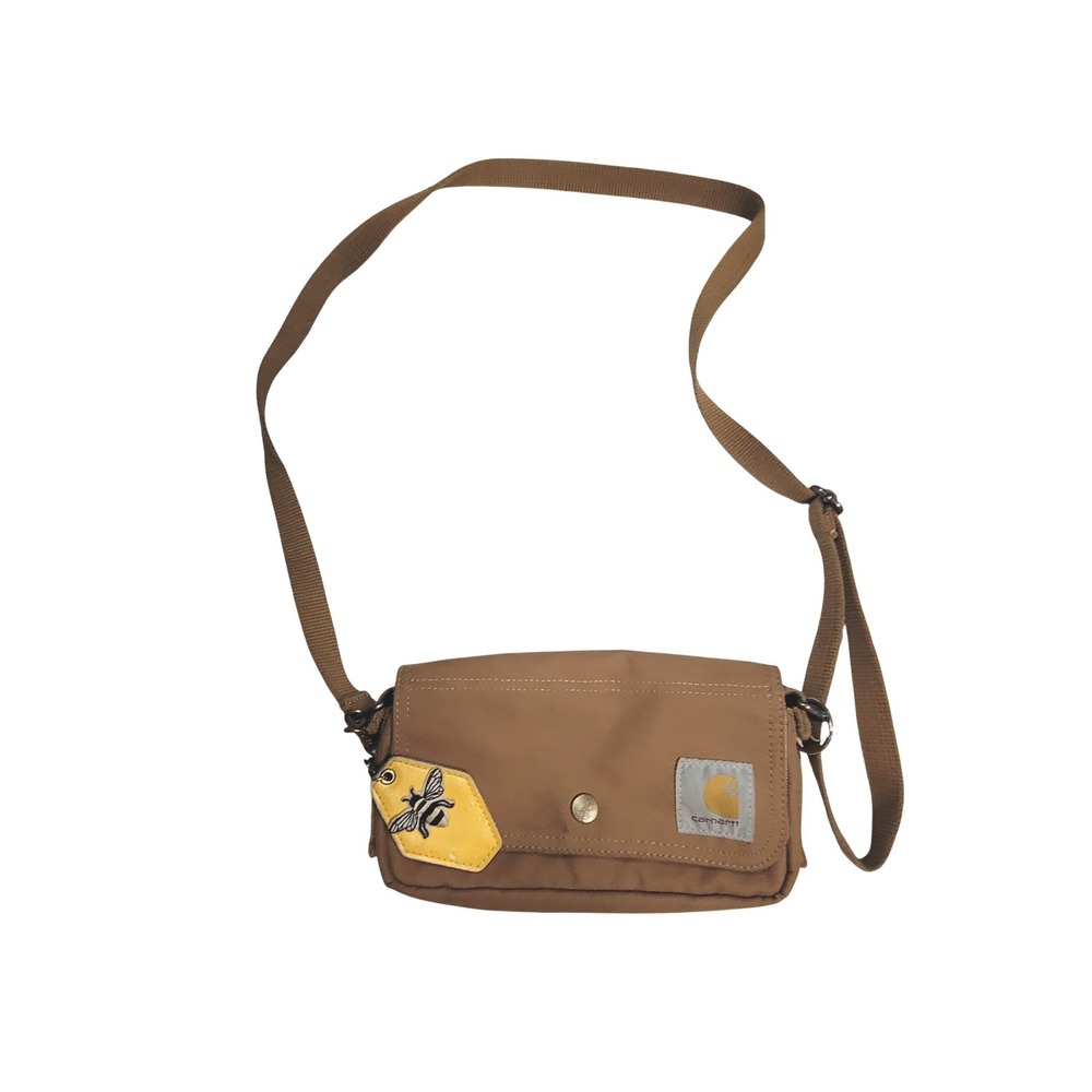 Carhartt Brown Canvas Crossbody Bag with Bee Keychain Charm